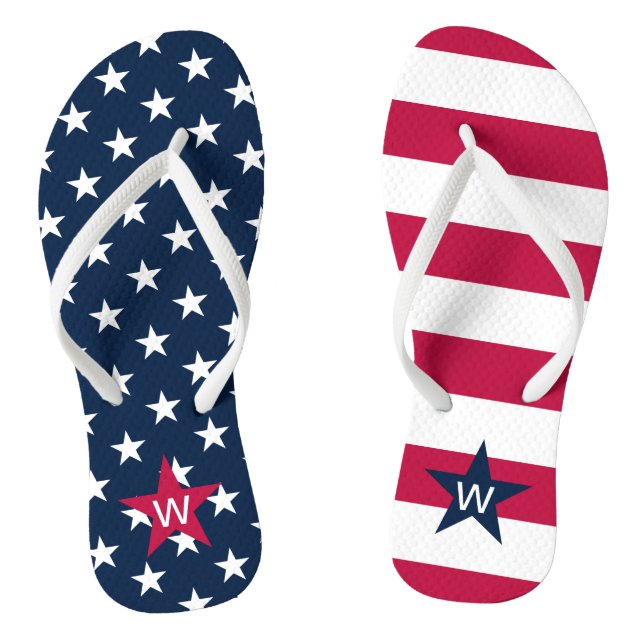 Monogrammed 4th of July Stars Stripes Flip Flops (Footbed)