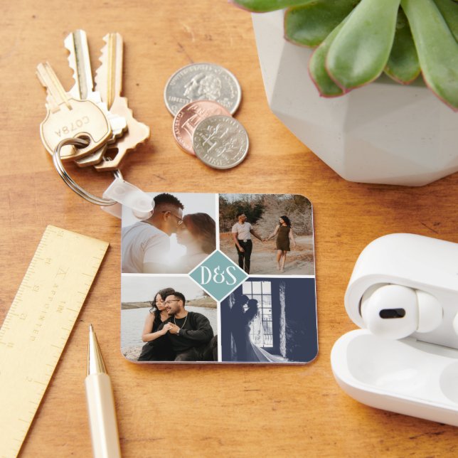 Monogrammed 5 Photo Custom Collage Personalised Key Ring (Desk)