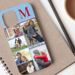 Monogrammed 6 Photo Collage Blue Red Case-Mate iPhone Case<br><div class="desc">Monogrammed photo collage iPhone case which you can personalise with 6 of your favourite photos and your initial. The template is set up ready for you to add your photos, working top to bottom on the left side, then top to bottom on the right side. The design has a blue...</div>