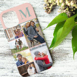 Monogrammed 6 Photo Collage Peach Green<br><div class="desc">Monogrammed photo collage iPhone case which you can personalise with 6 of your favourite photos and your initial. The template is set up ready for you to add your photos, working top to bottom on the left side, then top to bottom on the right side. The design has a peach...</div>