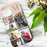 Monogrammed 6 Photo Collage Peach Green Case-Mate iPhone Case<br><div class="desc">Monogrammed photo collage iPhone case which you can personalise with 6 of your favourite photos and your initial. The template is set up ready for you to add your photos, working top to bottom on the left side, then top to bottom on the right side. The design has a peach...</div>
