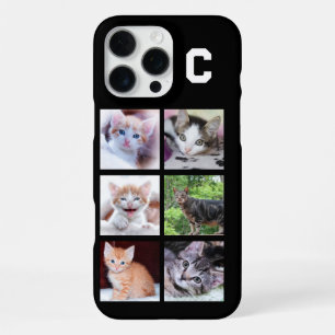 Monogrammed 6 Square Pet Photo Collage Black iPhone 16 Pro Max Case