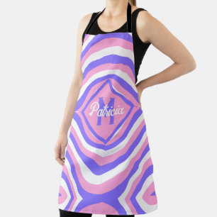 Monogrammed 70s Groovy pink & purple psychedelic Apron