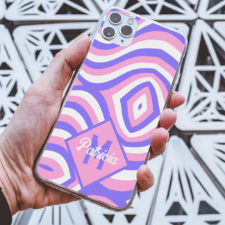 Monogrammed 70s Groovy pink & purple psychedelic iPhone 13 Pro Max Case