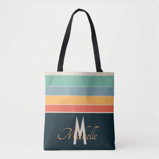 Monogrammed 70s Vintage Stripes pattern Tote Bag (Front)