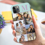 Monogrammed 7 Photo Collage Mint Lilac Case-Mate iPhone Case<br><div class="desc">Monogrammed photo collage iPhone case which you can personalise with 7 of your favourite photos and your initial. The template is set up ready for you to add your photos, working top to bottom on the left side, then top to bottom on the right side. The design has a mint...</div>