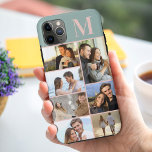Monogrammed 7 Photo Collage on Green<br><div class="desc">Monogrammed photo collage iPhone case which you can personalise with 7 of your favourite photos and your initial. The template is set up ready for you to add your photos, working top to bottom on the left side, then top to bottom on the right side. The design has a green...</div>