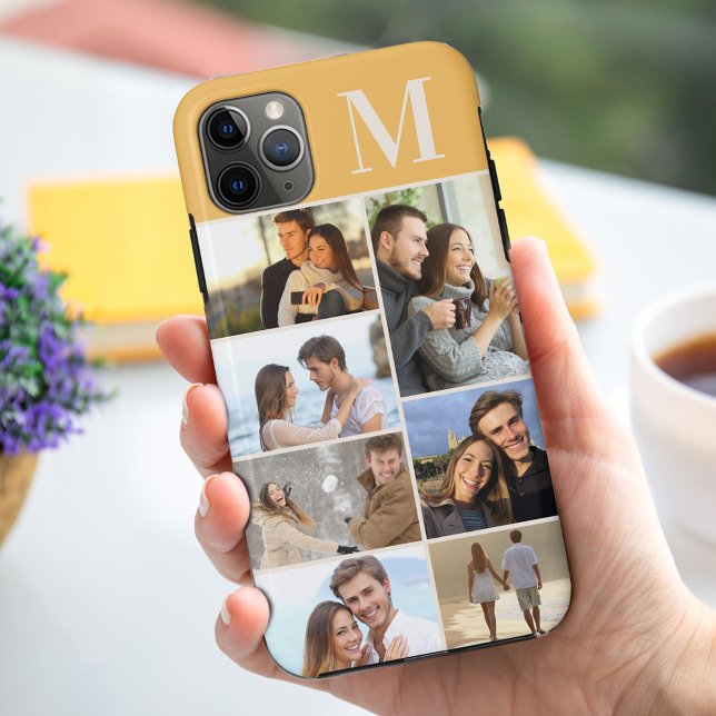 Monogrammed 7 Photo Collage on Ochre Yellow Case-Mate iPhone Case (Creator Uploaded)