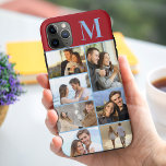 Monogrammed 7 Photo Collage on Red<br><div class="desc">Monogrammed photo collage iPhone case which you can personalise with 7 of your favourite photos and your initial. The template is set up ready for you to add your photos, working top to bottom on the left side, then top to bottom on the right side. The design has a red...</div>