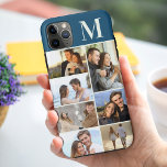 Monogrammed 7 Photo Collage on Teal Peacock Blue<br><div class="desc">Monogrammed photo collage iPhone case which you can personalise with 7 of your favourite photos and your initial. The template is set up ready for you to add your photos, working top to bottom on the left side, then top to bottom on the right side. The design has a teal...</div>