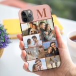 Monogrammed 7 Photo Collage on Terracotta Peach<br><div class="desc">Monogrammed photo collage iPhone case which you can personalise with 7 of your favourite photos and your initial. The template is set up ready for you to add your photos, working top to bottom on the left side, then top to bottom on the right side. The design has a terracotta...</div>