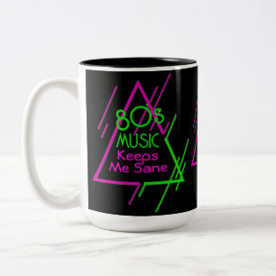 Monogrammed 80's Music Keeps Me Sane Black 2 Two-Tone Coffee Mug