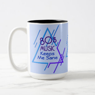 Monogrammed 80's Music Keeps Me Sane Two-Tone Coffee Mug
