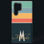 Monogrammed 80s vintage Navy blue and pink Stripes Samsung Galaxy Case<br><div class="desc">Minimalistic stylish and elegant 80s fashioned stripes design of colourful horizontal lines and strippes inspired by the cool vintage era of the 70s style, with a 80s retro colour scheme palette of Navy blue, turquoise blue yellow orange and grey electric blue for all the nostalgic people. this design can easily...</div>