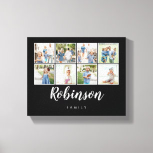 Monogrammed 8 Photo Family Collage Black Canvas Print