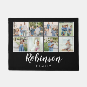 Monogrammed 8 Photo Family Collage Black Doormat