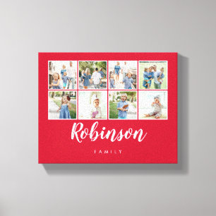Monogrammed 8 Photo Family Collage Red Canvas Print