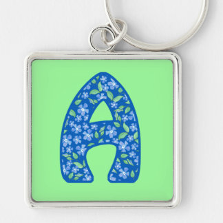 Monogrammed A Blue Floral Pattern Key Ring