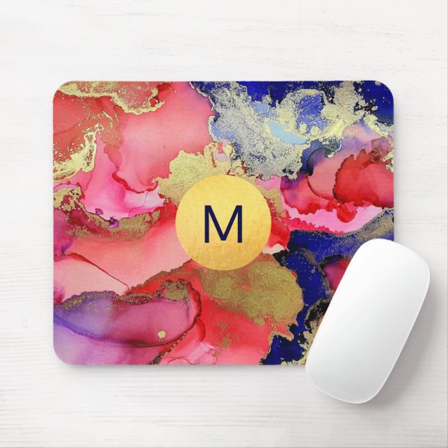 Monogrammed Abstract Art Jewel Tone Mouse Mat (With Mouse)