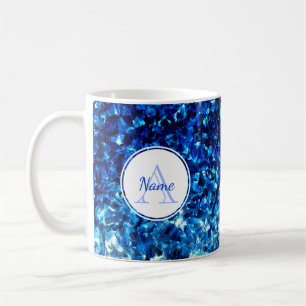 Monogrammed Abstract Blue Paint Strokes Mug