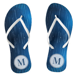 Monogrammed Abstract Blue White Pattern Flip Flops