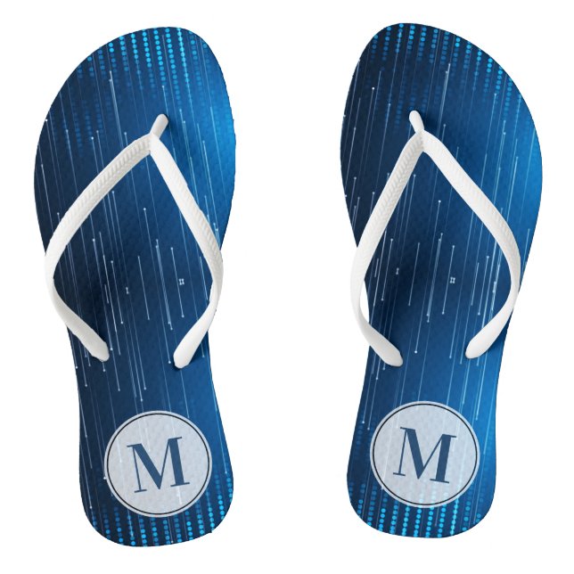 Monogrammed Abstract Blue White Pattern Flip Flops (Footbed)