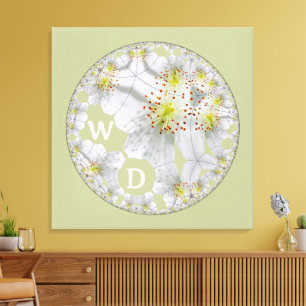 Monogrammed Abstract Floral Art Light Green Canvas Print