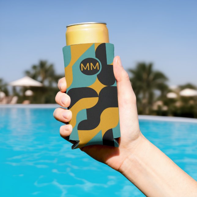 Monogrammed Abstract Pattern Personalised Seltzer Can Cooler (In Situ Pool)