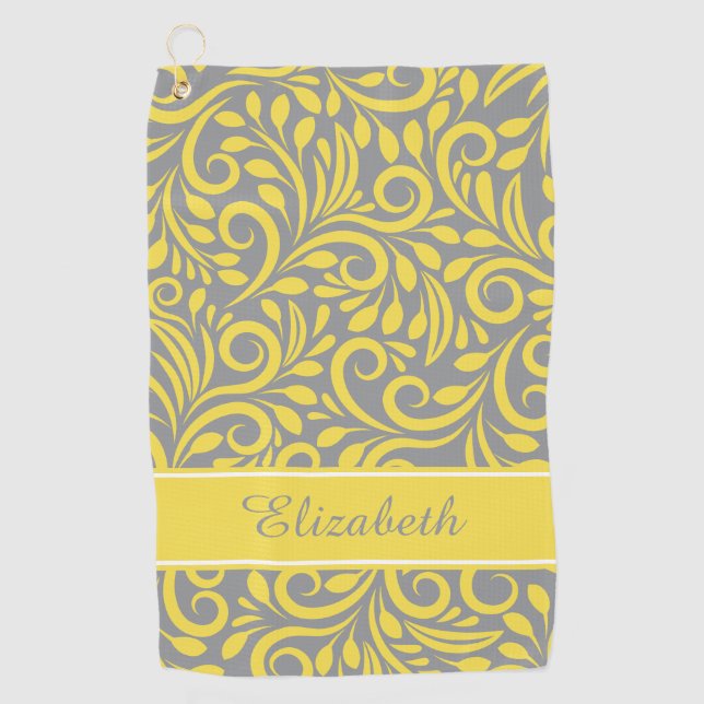 Monogrammed Abstract Pattern Yellow Grey | Golfer Golf Towel (Front)