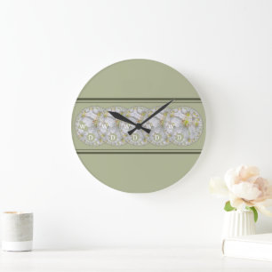 Monogrammed Abstract Spring Bloom Yellow Grey Large Clock
