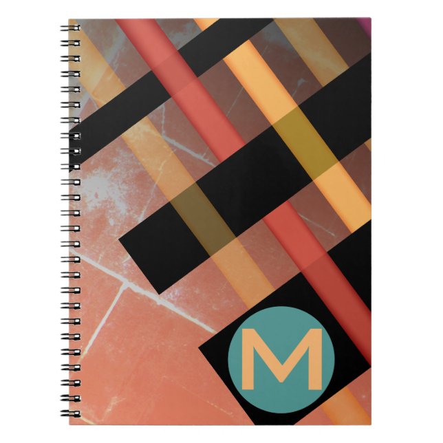 Monogrammed Abstract Weaving Stripes Red Yellow Notebook (Front)