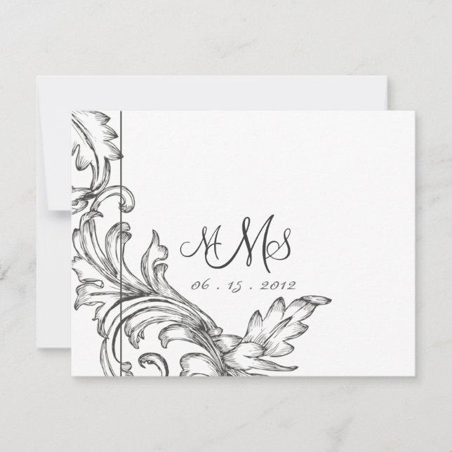 Monogrammed Acanthus Lavender & Black RSVP Card (Front)