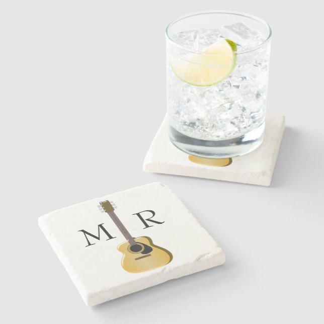 Monogrammed Acoustic Guitar Stone Coaster (Side)