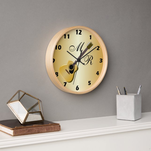 Monogrammed Acoustic Guitar Wall Clock (Office)