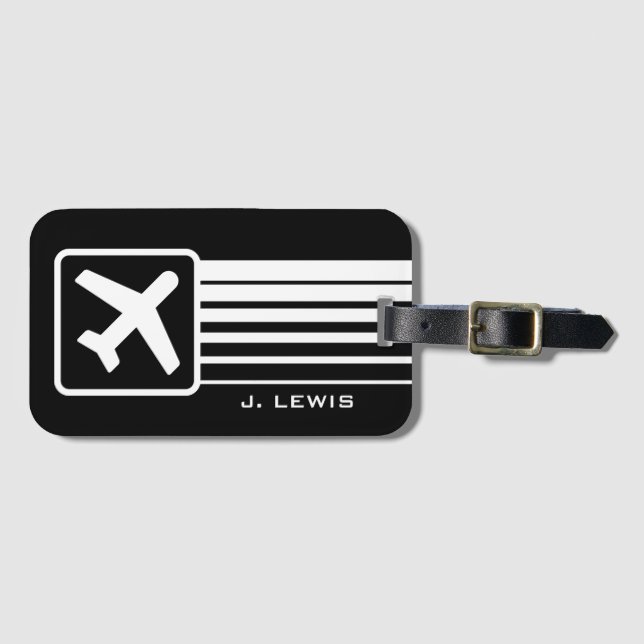 Monogrammed aeroplane icon sign travel luggage tag (Front Horizontal)