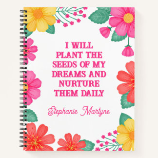 Monogrammed Affirmation Pink Orange Yellow Floral Notebook