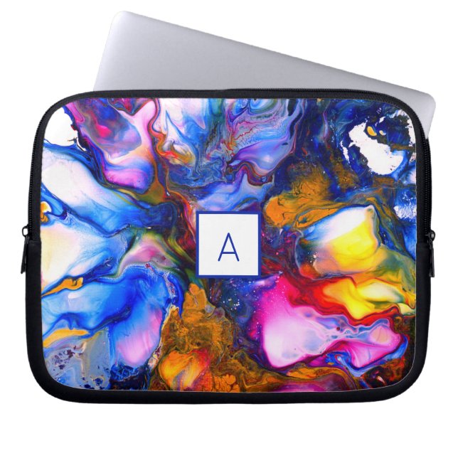 Monogrammed Agate Fluid Art Personalised Laptop Sleeve (Front)