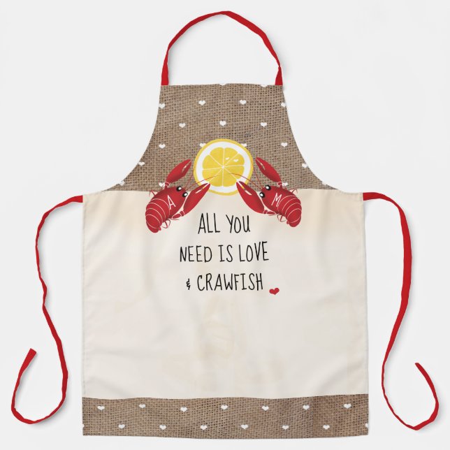 Monogrammed All You Need Is Love and Crawfish Apron (Front)