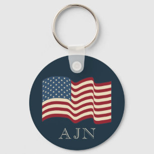 Monogrammed American Flag Keychain Gift