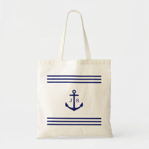Monogrammed Anchor Nautical (white & blue) Tote Bag