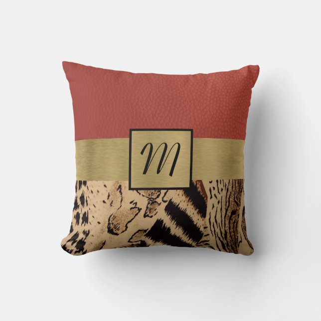 Monogrammed Animal Print Throw Pillow (Front)
