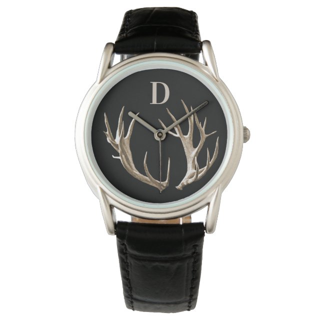 Monogrammed Antlers Hunter Outdoorsman Gift Watch (Front)