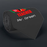 Monogrammed Apple Best Teacher Gift Neck Tie<br><div class="desc">Unique, monogrammed gift tie for teachers- Perfect for a teacher's wedding or rustic country western wedding. Charcoal grey, chalkboard colour background with monogrammed, teacher's name in chalk colour at bottom in handwritten look letters. Above is a red apple imprinted with numbers and math formulas. Reads 'World's Best Teacher' in red...</div>