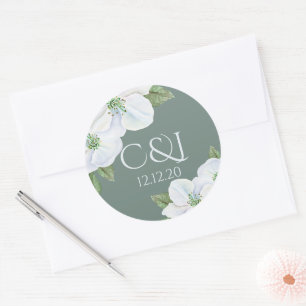 Monogrammed Apple Blossom Wedding Classic Round Sticker