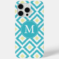 Monogrammed Aqua and Yellow Diamonds Ikat Pattern