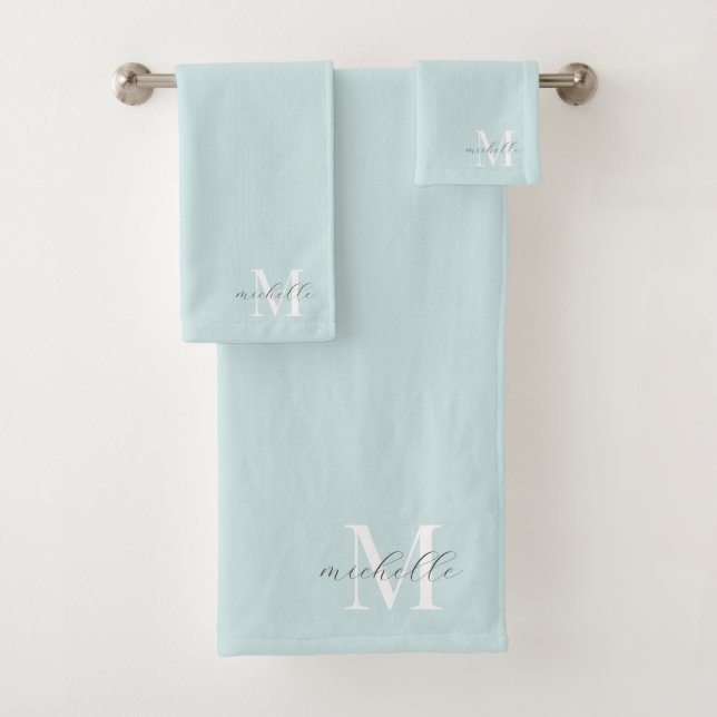 Monogrammed Aqua Blue Bath Towel Set (Insitu)