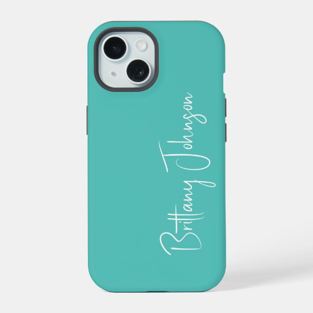Monogrammed Aqua iPhone 15 Case (Back)