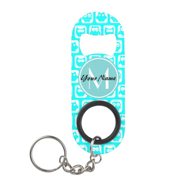 Monogrammed Aqua Turquoise Owls (Front)