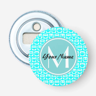 Monogrammed Aqua Turquoise Owls Bottle Opener