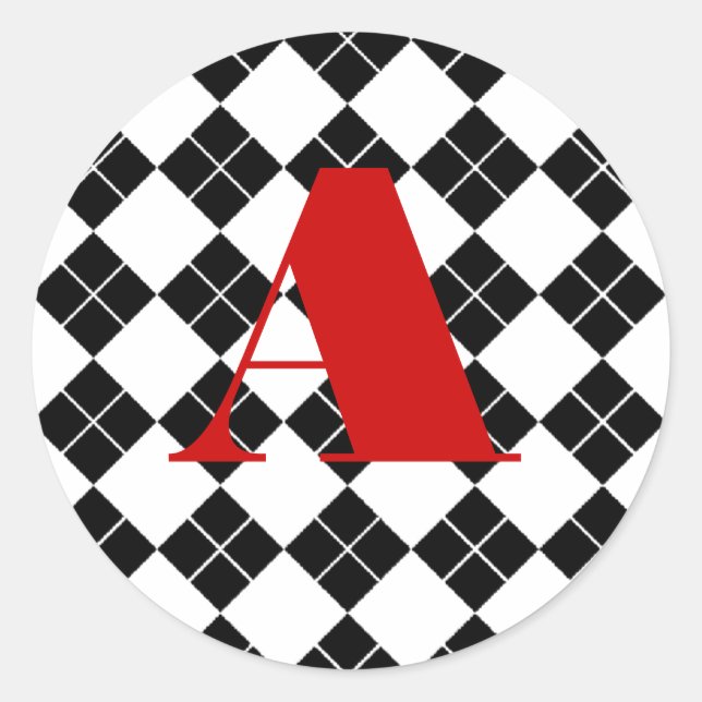 Monogrammed Argyle Classic Round Sticker (Front)